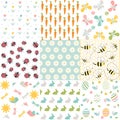 Spring, easter patterns. Vector seamless backgrounds.