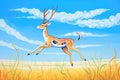 springbok happily bounding across savanna under blue sky