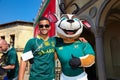 Springbok Rugby fans at outdoor spectator sports event in South Africa