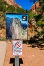 Angels Landing sign in Zion National Park, Utah Royalty Free Stock Photo