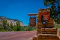 SPRINGDALE, UTAH, USA - JUNE, 12, 2018: Outdoor view of east entrance to Zion National Park Sign Utah Royalty Free Stock Photo