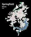 Springfield map, capital city of the USA state of Illinois. Municipal administrative area map with buildings, rivers and roads, Royalty Free Stock Photo