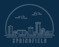 Springfield, Missouri - Cityscape with white abstract line corner curve modern style on dark blue background, building skyline