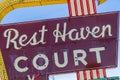 Close up of the famous neon sign - Rest Haven Court, along historic Route 66 Royalty Free Stock Photo