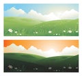 2 springs banners landscape day and sunscape with sun clouds Royalty Free Stock Photo