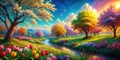 Springs Enchanting Dreamscapes A Brushstroke Symphony of Vivid Hues and Atmospheric Landscapes