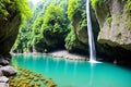 The Springs Scenery of Beautiful Lisong Hot Springs and Blue-Green Algae Stalactites are located in the Gorge, Taitung,