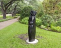 Springstone sculpture titled Mother Owl by Zachariah Njobo in the Fort Worth Botanic Garden.