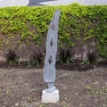 Springstone sculpture titled Seedpod by Albert Wachi in the Fort Worth Botanic Garden.