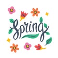 Springtime banner spring or springtime single isolated icon with doodle colorfull color style