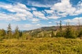 Springtime Beskid Slaski mountains scenery with Skrzyczne hill in Poland