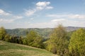 Springtime Beskid Slaski mountains from view tower on Stary Gron hill in Poland