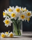 Springtime Bouquet of White Daffodils with Yellow Centers. Royalty Free Stock Photo