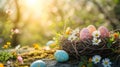 Springtime Celebration With Decorative Easter Eggs Nestled in a Forest Royalty Free Stock Photo