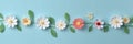 Springtime Crochet Banner with Flowers on Light Blue Background for Celebrations and Cards, generative AI