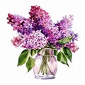 Springtime Delight: Lilacs in a Watercolor Vase AI Generated