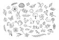 Springtime easter outlined hand drawn simpe childlike doodles
