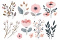 Springtime Florals: Delicate floral clip art depicting blooming flowers, budding branches, Easter season