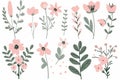 Springtime Florals: Delicate floral clip art depicting blooming flowers, budding branches, Easter season