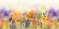 Springtime Flower Field, Abstract Impressionist Watercolor Painting, Colorful, Background Wallpaper Royalty Free Stock Photo