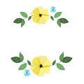 Vector spring floral composition, frame, template, decorative elements. Yellow and blue flowers and green leaves.