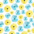 Vector seamless pattern,print,texture,illustration,wallpaper,background. Yellow and blue flowers.Daisy flowers. Spring,summer patt Royalty Free Stock Photo