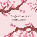 Springtime japanese traditional vector background with blossom cherry sakura tree brunches Royalty Free Stock Photo