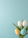 Easter Tulips and Pastel Eggs Springtime joy pastel eggs white tulips new beginnings Easter celebration A minimalist Royalty Free Stock Photo