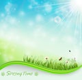 Springtime meadow background with flowers and butterflies Royalty Free Stock Photo