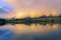 Dramatic Springtime Sunset Colors Blue Lake Canada Landscape Alberta Foothills Royalty Free Stock Photo