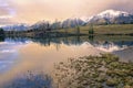 Dramatic Springtime Sunset Colors Blue Lake Canada Landscape Alberta Foothills Royalty Free Stock Photo