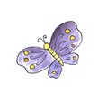 Springtime outlined hand drawn simpe childlike doodles purple butterfly watercolor