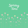 Springtime pink flowers on mint green background. Simple and cure card design, illustration