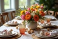 Springtime Serenity - Vibrant Floral Arrangement for an Easter-Themed Table Setting Royalty Free Stock Photo
