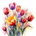 Springtime Spectacle: A Gorgeous Bouquet of Colorful Tulips AI Generated