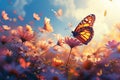 Springtime symphony Colorful flowers and butterfly dance in natures embrace Royalty Free Stock Photo