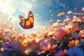 Springtime symphony Colorful flowers and butterfly dance in natures embrace Royalty Free Stock Photo