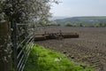 Farmland after ploughing in springtime.