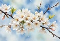 Springtime Tranquility: Realistic Watercolor Painting of White Cherry Blossoms in Full Bloom Royalty Free Stock Photo