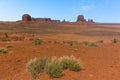 Springtime vegetation w viewed from Artist`s Point in Monument Valley tribal park Royalty Free Stock Photo