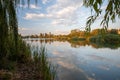 Springtime view of the lake in the residential district of Drujba in Sofia city Royalty Free Stock Photo