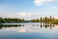 Springtime view of the lake in the residential district of Drujba in Sofia city Royalty Free Stock Photo