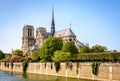 Springtime view of Notre-Dame de Paris cathedral under a blue sky Royalty Free Stock Photo