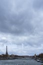 Springtime view of River Seine, bridge Pont Alexandre III and Eiffel Tower Royalty Free Stock Photo