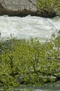 Springtime view of spillway in the dam of resort village Pancharevo Royalty Free Stock Photo