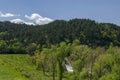 Springtime view of spillway in the dam of resort village Pancharevo Royalty Free Stock Photo