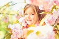 Springtime. weather forecast. face and skincare. allergy to flowers. Little girl in sunny spring. Small child. Natural Royalty Free Stock Photo