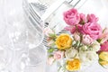 Springtime or wedding buffet dishes and roses
