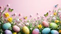 Springy Easter greeting card in pink pastel tones.