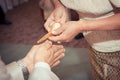 Sprinkle water on the bride and groom